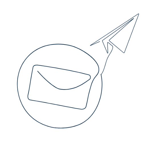 Start Here envelop with paper airplane line drawing